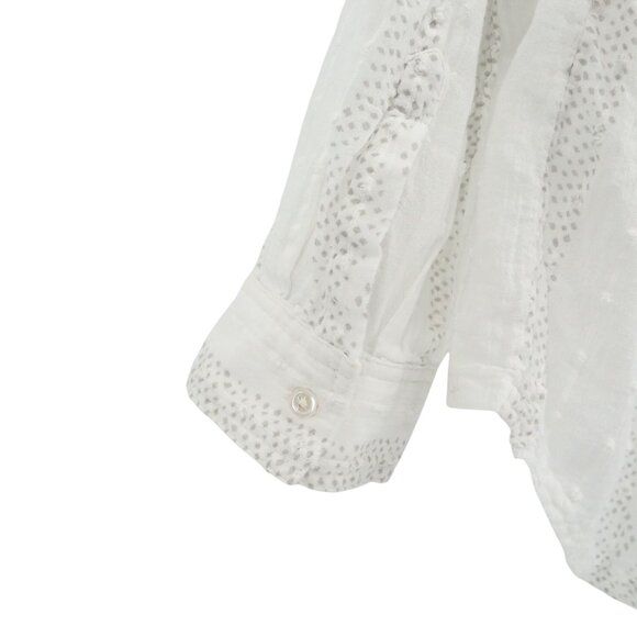 Sundance White Swiss Dot Gray Pebble Stripe Sheer Popover Blouse Top S - Picture 4 of 4